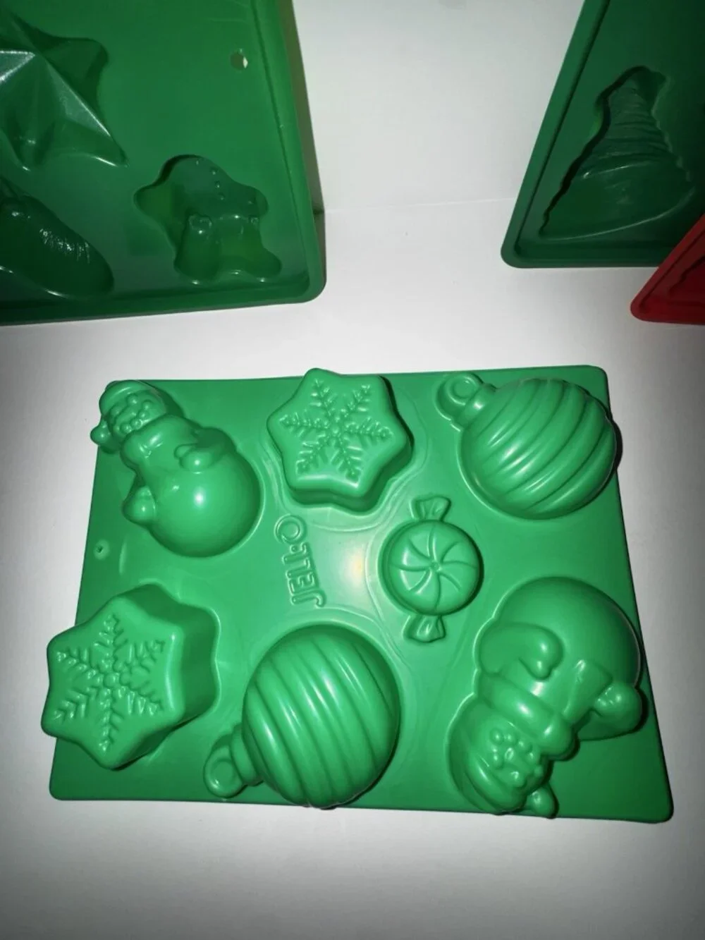 Vintage Jello Jigglers Christmas Lot Of 4 Molds Snowman, Ornaments, Tree, Santa